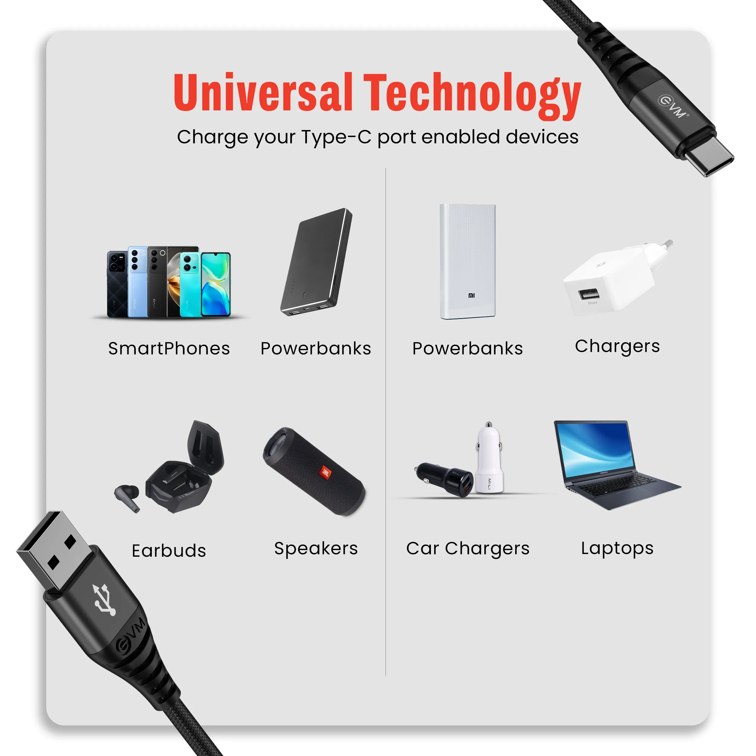 EVM Type C Mobile Charging Cable (Metal Head Nylon Braided Cable) EVM-CM-012 view 4